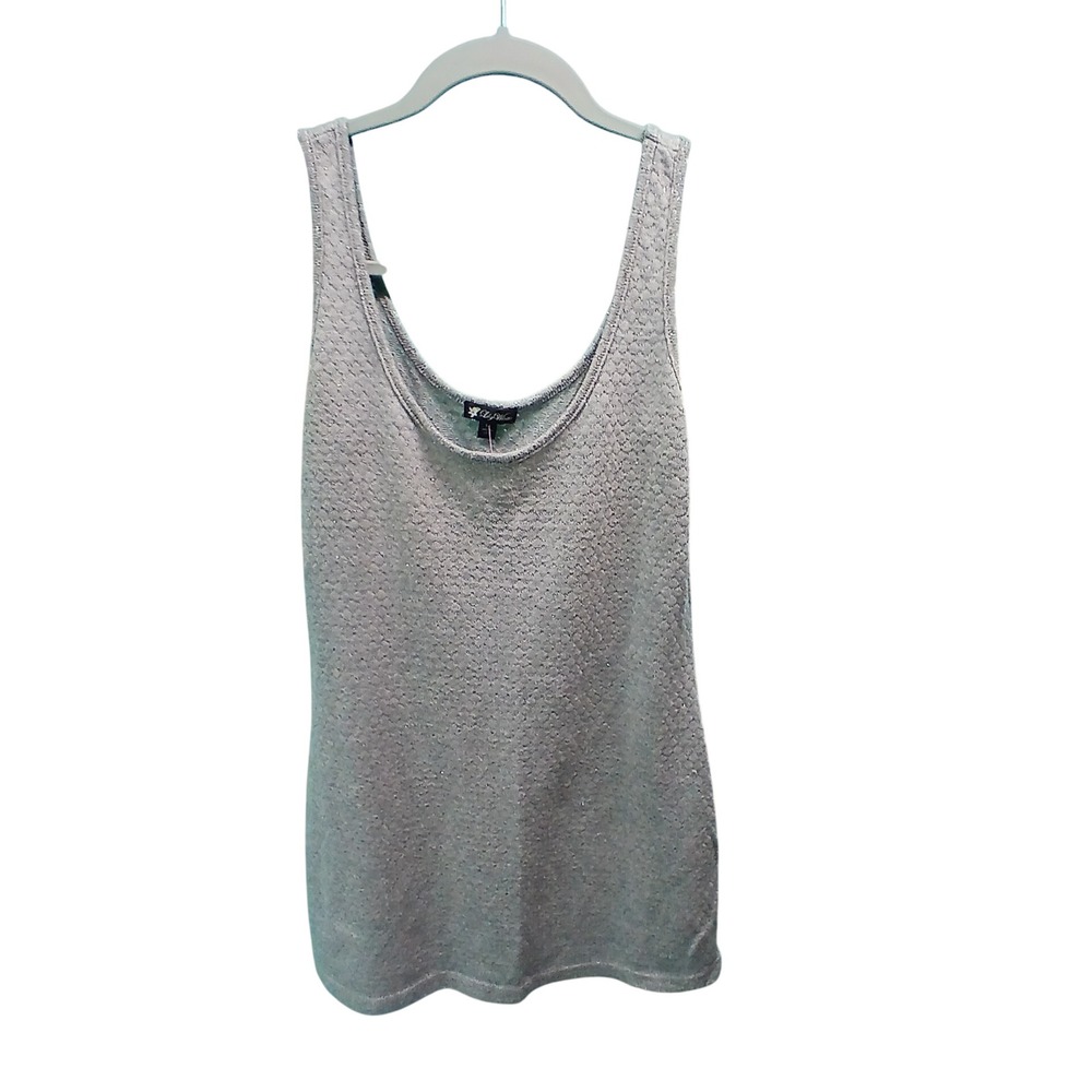 Lily White Knit Tank Top Medium Grey Metallic Shimmer Scoop Neck Lurex Party